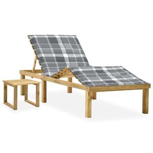vidaXL Espreguiçadeira de jardim com mesa e almofadão pinho impregnado