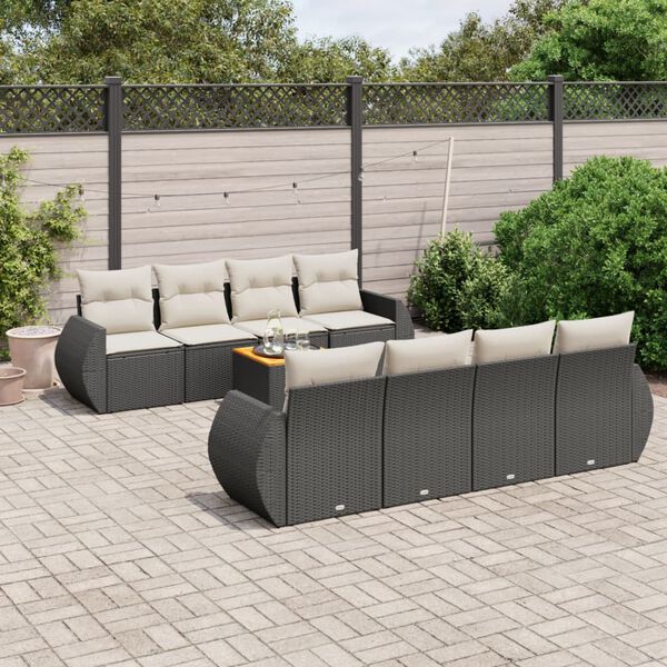 vidaXL 9 pcs conjunto de sof&aacute;s p/ jardim c/ almofad&otilde;es vime PE preto