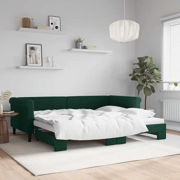 vidaXL Sof&aacute;-cama com gavet&atilde;o 90x200 cm veludo verde-escuro