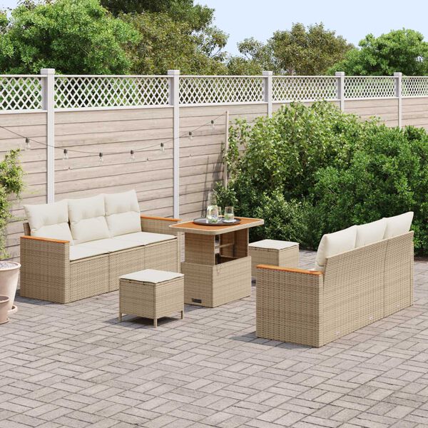 vidaXL Conjunto de Sof&aacute; de Jardim 9 pcs Bege vime PE