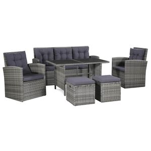 vidaXL 6 pcs conjunto lounge de jardim c/ almofad&otilde;es vime PE cinzento