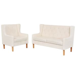 vidaXL Conjunto de sof&aacute;s 2 pcs tecido branco nata