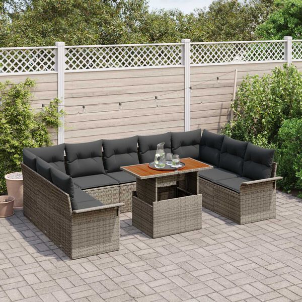 vidaXL Conjunto de Sof&aacute; de Jardim 10 pcs Cinzeto Rattan Sint&eacute;tico