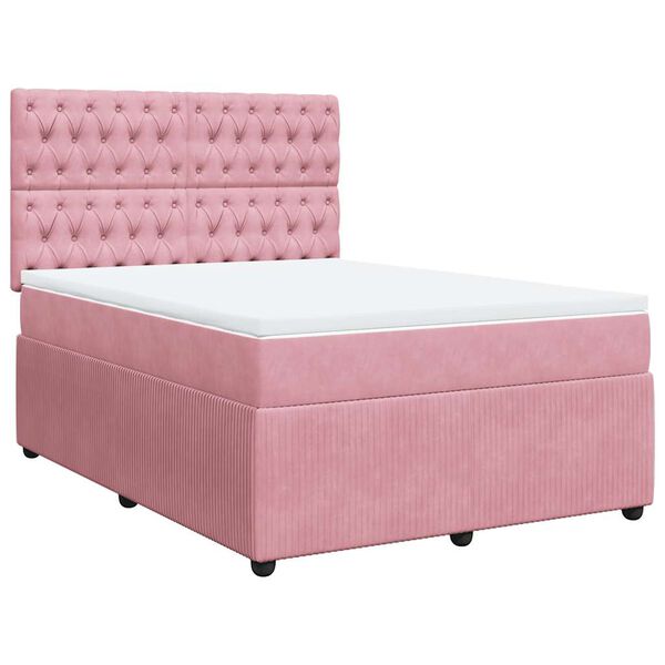 vidaXL Cama com molas/colch&atilde;o 140x190 cm veludo rosa