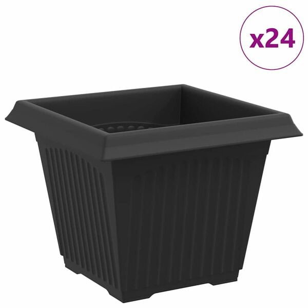 vidaXL Vaso Quadrado para Flores 24 pcs Preto 43 x 43 x 33.5 cm