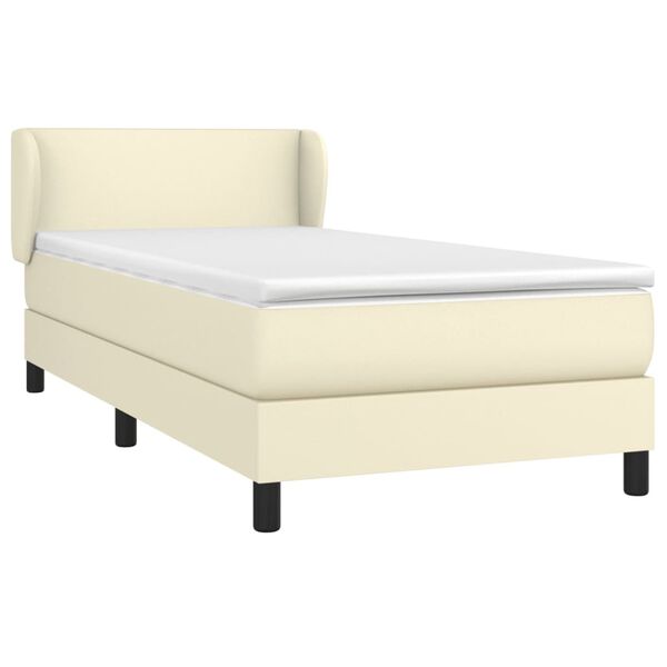 vidaXL Cama com molas/colch&atilde;o 90x200 cm couro artificial cor creme