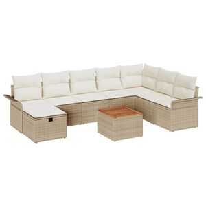 vidaXL Conjunto de Sof&aacute; de Jardim 9 pcs Bege Rattan Sint&eacute;tico