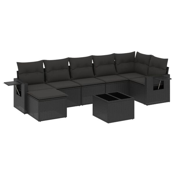 vidaXL 8 pcs conjunto sof&aacute;s de jardim com almofad&otilde;es vime PE preto
