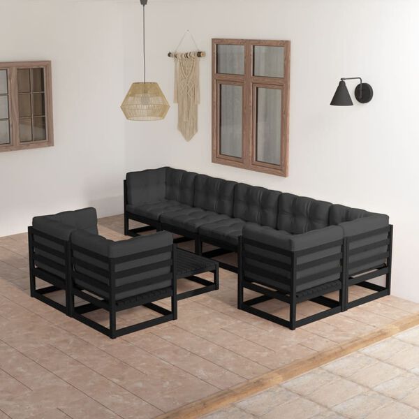 vidaXL 9 pcs conjunto lounge de jardim c/ almofad&otilde;es pinho maci&ccedil;o