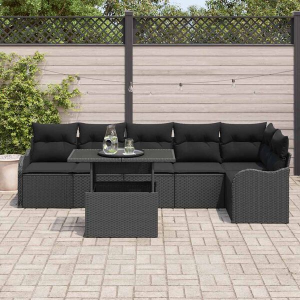 vidaXL Conjunto de Sofá de Jardim 7 pcs Preto Rattan Sintético