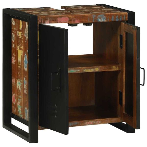 vidaXL Armário de Pia com porta Castanho Madeira recuperada maciça