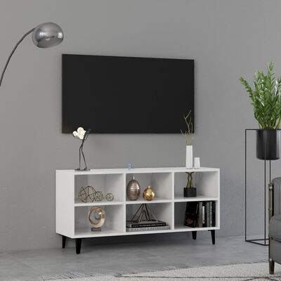 vidaXL Móvel de TV com pernas em metal 103,5x30x50 cm branco brilhante