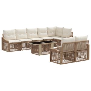 vidaXL Conjunto de Sof&aacute; de Jardim 9 unid. Bege e Branco Creme vime PE