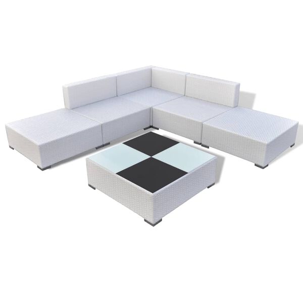 vidaXL 6 pcs conjunto lounge de jardim c/ almofad&otilde;es vime PE branco