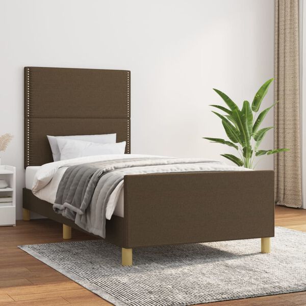 vidaXL Estrutura de cama sem colch&atilde;o 80x200 cm tecido castanho-escuro