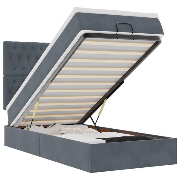 vidaXL Estrutura cama otomana colch&otilde;es 80x200cm veludo cinzento escuro