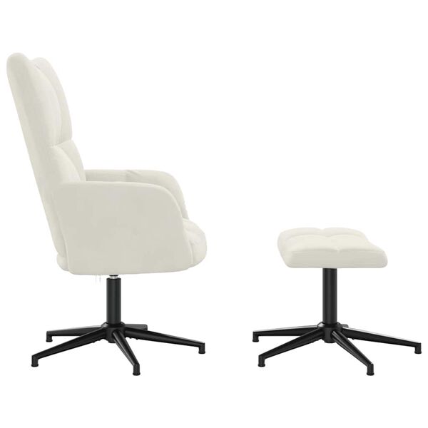 vidaXL Cadeira de descanso com banco veludo branco nata