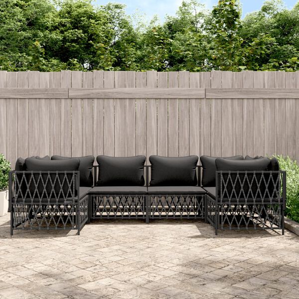 vidaXL 6 pcs conjunto lounge de jardim com almofad&otilde;es a&ccedil;o antracite