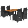 vidaXL 5 pcs conjunto de jantar p/ jardim c/ almofad&otilde;es vime PE preto