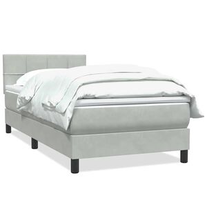 vidaXL Cama com molas/colch&atilde;o cinzento-claro 90x220 cm veludo