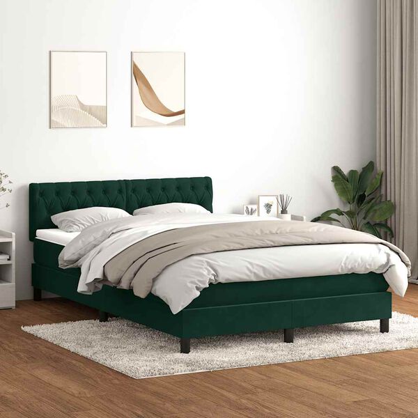 vidaXL Cama com molas/colch&atilde;o 160x220 cm veludo verde-escuro