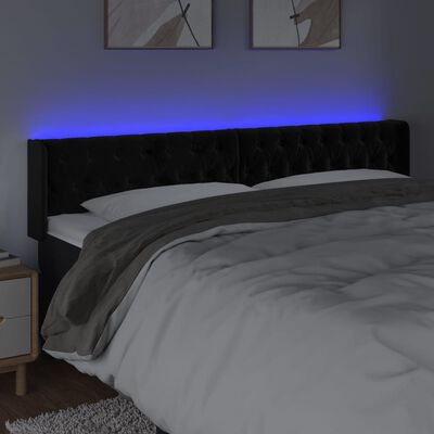 vidaXL Cabeceira de cama c/ luzes LED veludo 203x16x78/88 cm preto