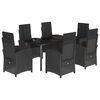 vidaXL 7 pcs conjunto de jantar p/ jardim c/ almofad&otilde;es vime PE preto