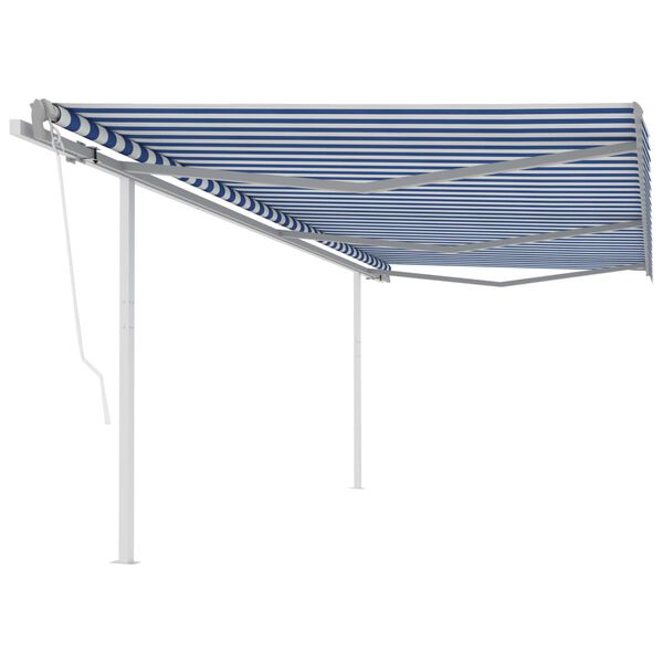 vidaXL Toldo retr&aacute;til autom&aacute;tico com postes 6x3 m azul e branco