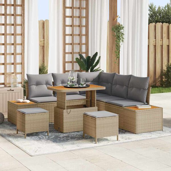 vidaXL Conjunto de Sof&aacute; de Jardim 8 pcs Bege Rattan Sint&eacute;tico