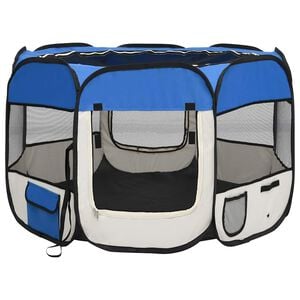 vidaXL Parque dobr&aacute;vel p/ c&atilde;o c/ saco de transporte 90x90x58 cm azul