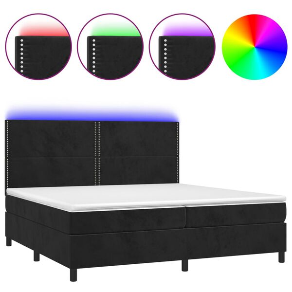 vidaXL Cama box spring c/ colch&atilde;o/LED 200x200 cm veludo preto