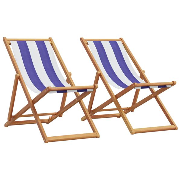 vidaXL Cadeiras de praia dobr&aacute;veis 2 pcs tecido/madeira azul/branco