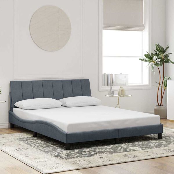 vidaXL Estrutura de cama sem colch&atilde;o Hanko 160x200 cm veludo cinzento-escuro
