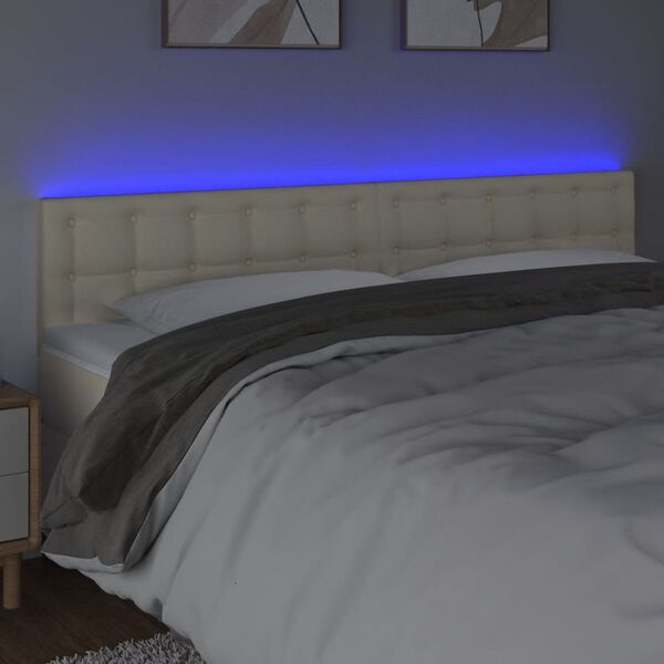 vidaXL Cabeceira de cama c/ LED 180x5x78/88 cm couro artificial creme