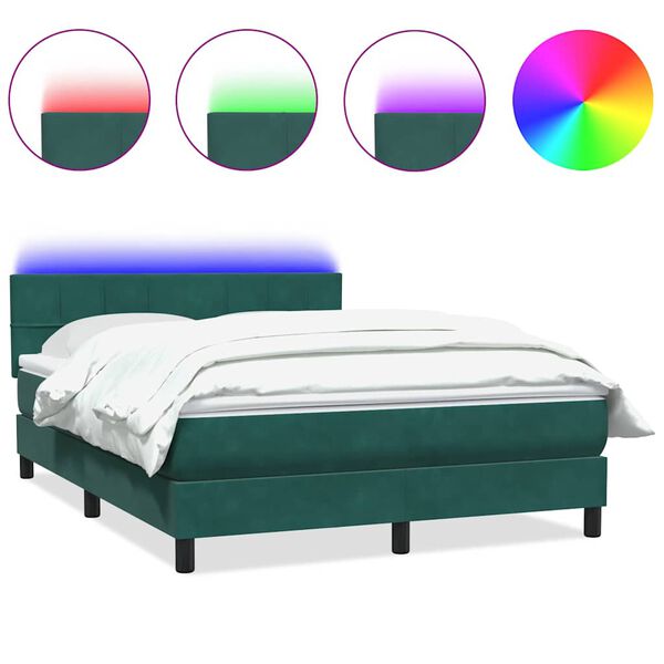 vidaXL Cama box spring c/ colch&atilde;o e LED 160x220 cm veludo verde-escuro