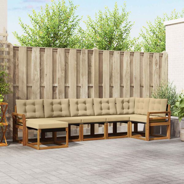 vidaXL Conjunto de Sof&aacute;s para Exterior 7 pcs Natural e Bege