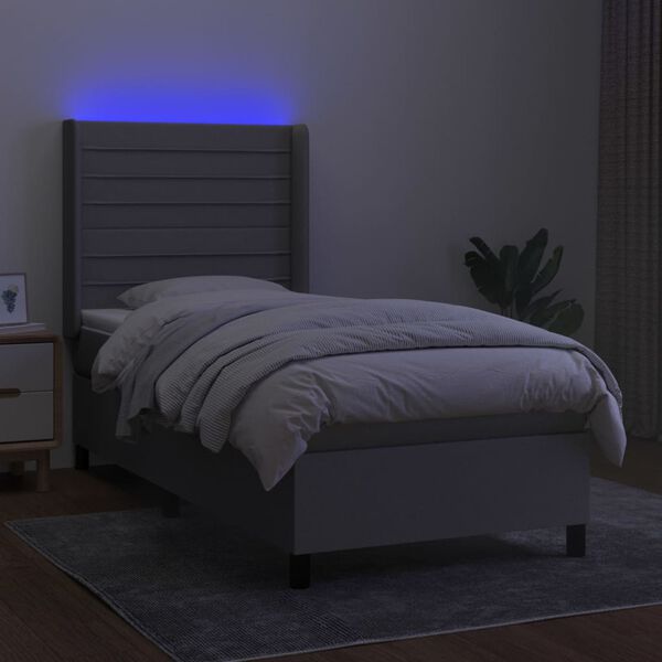 vidaXL Cama box spring c/ colch&atilde;o e LED 90x190 cm tecido cinza-claro