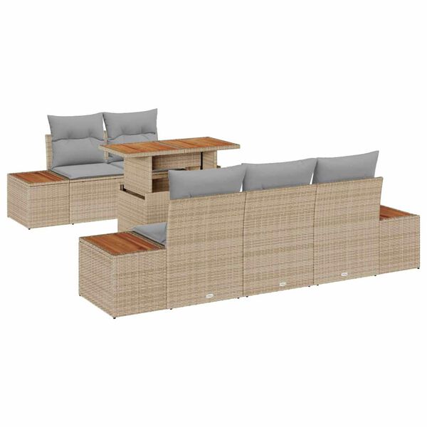 vidaXL Conjunto de Sof&aacute; de Jardim 6 pcs Bege Rattan Sint&eacute;tico