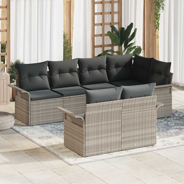 vidaXL Conjunto de Sof&aacute; de Jardim 7 pcs Cinzento-claro vime PE
