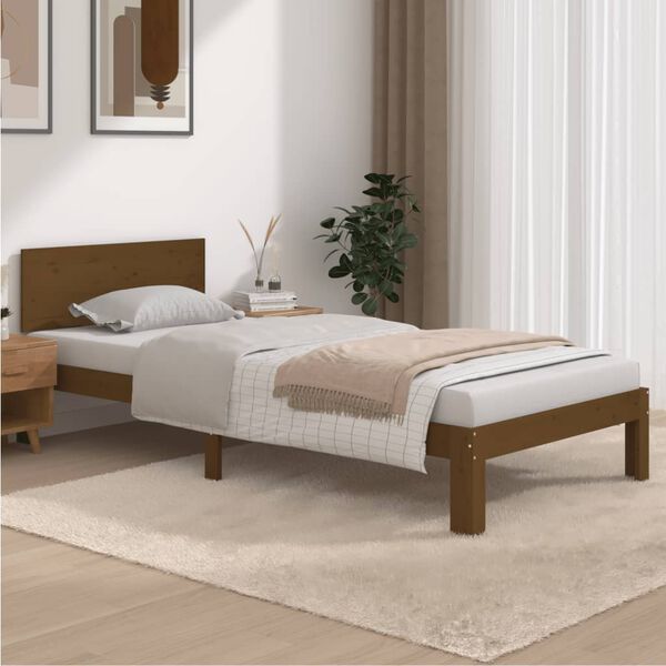 vidaXL Estrutura de cama 90x200 cm pinho maci&ccedil;o castanho mel