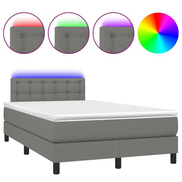 vidaXL Cama box spring c/ colch&atilde;o e LED 120x190 cm tecido cinza-escuro