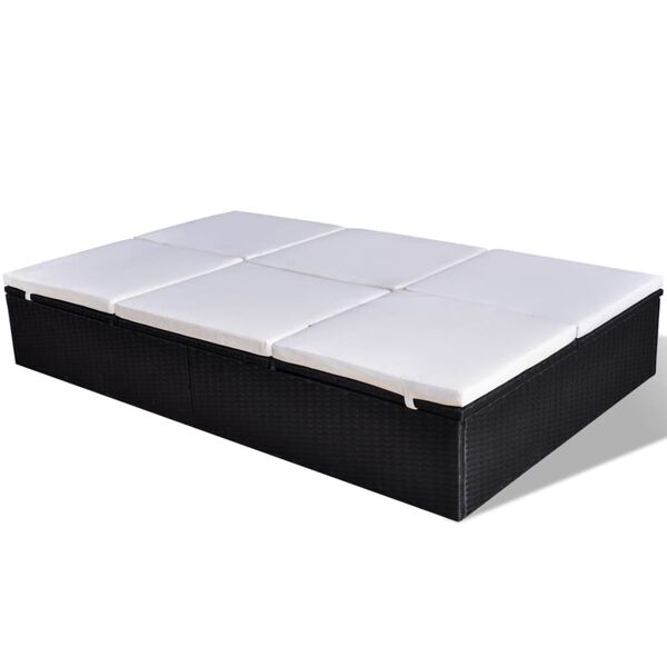 vidaXL Espregui&ccedil;adeira dupla com almofad&atilde;o vime PE preto