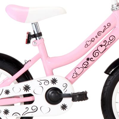 vidaXL Bicicleta criança c/ plataforma frontal roda 14" branco/rosa