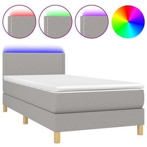 vidaXL Cama box spring c/ colch&atilde;o e LED 90x190 cm tecido cinza-claro