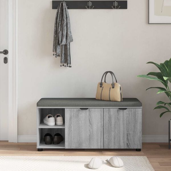 vidaXL Banco de Hall com almofada Sonoma cinza 100 x 38 x 46 cm