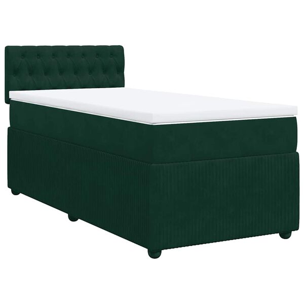 vidaXL Cama com molas/colch&atilde;o 100x200 cm veludo verde-escuro