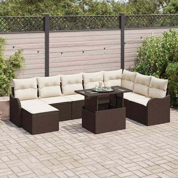 vidaXL Conjunto de Sof&aacute; de Jardim 9 pcs Castanho Rattan Sint&eacute;tico