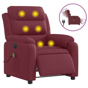 vidaXL Poltrona reclin&aacute;vel de massagens el&eacute;trica tecido vermelho tinto