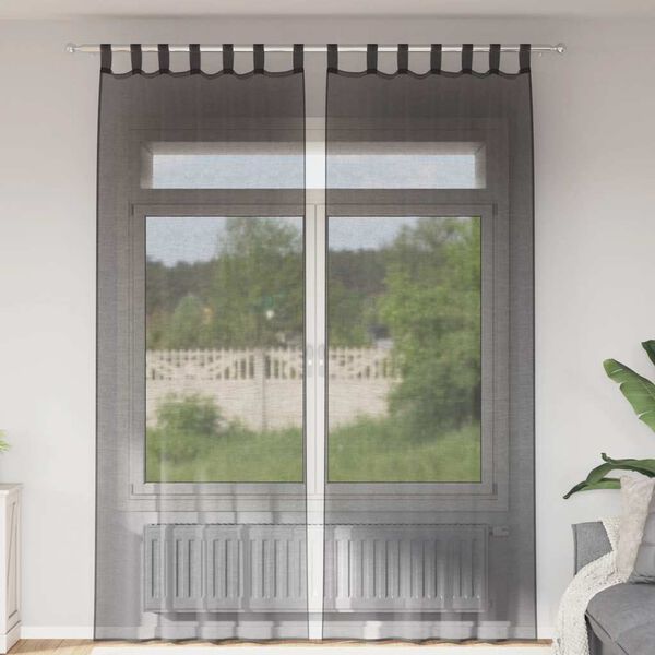 vidaXL Cortinas de voile com aba 2 pcs preto