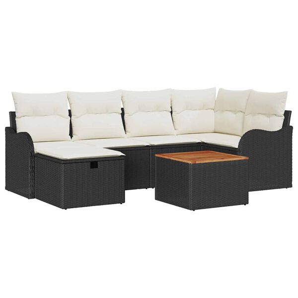 vidaXL Conjunto de Sof&aacute; de Jardim 7 pcs Preto Rattan Sint&eacute;tico